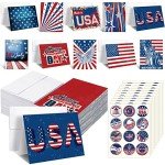 Tisancy 100 Sets Patriotic Greeting Cards with Envelopes Stickers American Flag Patriotic Thank You Cards for Military Veteran July 4th Memorial Day(Vivid Flag)