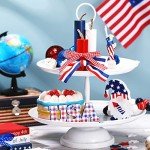 Yalikop Wood Patriotic Tiered Tray Decor (Cute Style), 3 Pieces, Small, Independence Day Party Home Table Decoration