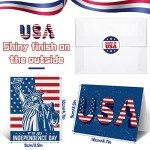 Tisancy 100 Sets Patriotic Greeting Cards with Envelopes Stickers American Flag Patriotic Thank You Cards for Military Veteran July 4th Memorial Day(Vivid Flag)