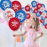 Wanlabaner 4th of July Balloons 30-Count Kit - Red White Blue Patriotic Latex Balloons with Stars & "4th of July" Printed, Independence Day Party Decorations