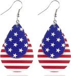 BOFILL American Flag Earrings for Women 4th of July Patriotic Independence Memorial Veterans Day Leather Teardrop Cute Dangle Lightweight Fun Holiday Gifts