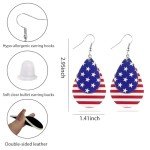BOFILL American Flag Earrings for Women 4th of July Patriotic Independence Memorial Veterans Day Leather Teardrop Cute Dangle Lightweight Fun Holiday Gifts