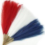 Agusbagli 30pcs 4th of July Decorations Faux Pampas Grass, 21.6in Red White and Blue Artificial Pompous Grass Patriotic Fake Pampas Stems Vase Filler for Home Table Independence Day Memorial Day
