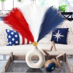 Agusbagli 30pcs 4th of July Decorations Faux Pampas Grass, 21.6in Red White and Blue Artificial Pompous Grass Patriotic Fake Pampas Stems Vase Filler for Home Table Independence Day Memorial Day