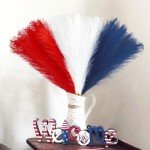 Agusbagli 30pcs 4th of July Decorations Faux Pampas Grass, 21.6in Red White and Blue Artificial Pompous Grass Patriotic Fake Pampas Stems Vase Filler for Home Table Independence Day Memorial Day
