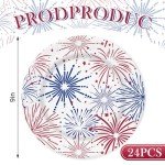 JarThenaAMCS 50Pcs Patriotic Paper Plates Red Blue Firework Disposable Plates 4th of July Party Plates for Independence Day Tableware Supplies, 9 Inch