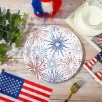 JarThenaAMCS 50Pcs Patriotic Paper Plates Red Blue Firework Disposable Plates 4th of July Party Plates for Independence Day Tableware Supplies, 9 Inch