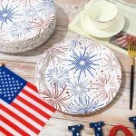 JarThenaAMCS 50Pcs Patriotic Paper Plates Red Blue Firework Disposable Plates 4th of July Party Plates for Independence Day Tableware Supplies, 9 Inch