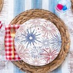 JarThenaAMCS 50Pcs Patriotic Paper Plates Red Blue Firework Disposable Plates 4th of July Party Plates for Independence Day Tableware Supplies, 9 Inch