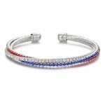 eartif 4th of July Bracelet USA American Flag Bracelet for Women Mens Sparkly Rhinestone Cuff Bracelet Red White and Blue Bracelets Patriotic Independence Day Bracelet Jewelry Gifts (Silver)