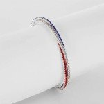 eartif 4th of July Bracelet USA American Flag Bracelet for Women Mens Sparkly Rhinestone Cuff Bracelet Red White and Blue Bracelets Patriotic Independence Day Bracelet Jewelry Gifts (Silver)