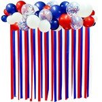 Red Blue White Party Decorations Ribbon Fabric Fringe Hanging Curtain Streamer Backdrop Balloon Garland for 4th of July American Independence Day USA National Day Patriotic Birthday Graduation Wedding