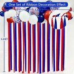 Red Blue White Party Decorations Ribbon Fabric Fringe Hanging Curtain Streamer Backdrop Balloon Garland for 4th of July American Independence Day USA National Day Patriotic Birthday Graduation Wedding