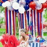 Red Blue White Party Decorations Ribbon Fabric Fringe Hanging Curtain Streamer Backdrop Balloon Garland for 4th of July American Independence Day USA National Day Patriotic Birthday Graduation Wedding