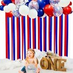 Red Blue White Party Decorations Ribbon Fabric Fringe Hanging Curtain Streamer Backdrop Balloon Garland for 4th of July American Independence Day USA National Day Patriotic Birthday Graduation Wedding