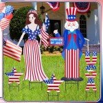 Anglechic 5 Pcs Metal 4th of July Yard Sign Decorations, Large Independence Day Star USA Yard Stake Memorial Day Metal Patriotic Lawn Sign for Garden Decor Outdoor Lawn Decorations, 14 x 28''