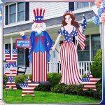 Anglechic 5 Pcs Metal 4th of July Yard Sign Decorations, Large Independence Day Star USA Yard Stake Memorial Day Metal Patriotic Lawn Sign for Garden Decor Outdoor Lawn Decorations, 14 x 28''
