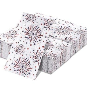 ​Quera 100 Pack Patriotic Guest Napkins Fireworks Paper Hand Towels 4th of July Party Supplies Stars Paper Napkins for Memorial Day Independence Day Kitchen Table Decoration, 4.3'' X 7.8''