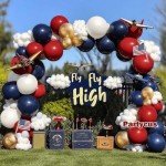 Red White Blue Balloon Arch - Double Stuffed Navy Blue Dark Ruby Red Balloon Garland Kit with Latex Gold Color for Baby Shower Birthday Patriot Graduation Veterans Day Party Decoration