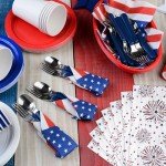 ​Quera 100 Pack Patriotic Guest Napkins Fireworks Paper Hand Towels 4th of July Party Supplies Stars Paper Napkins for Memorial Day Independence Day Kitchen Table Decoration, 4.3'' X 7.8''