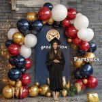 Red White Blue Balloon Arch - Double Stuffed Navy Blue Dark Ruby Red Balloon Garland Kit with Latex Gold Color for Baby Shower Birthday Patriot Graduation Veterans Day Party Decoration