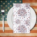 ​Quera 100 Pack Patriotic Guest Napkins Fireworks Paper Hand Towels 4th of July Party Supplies Stars Paper Napkins for Memorial Day Independence Day Kitchen Table Decoration, 4.3'' X 7.8''