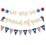 FHGG Military Going Away Party Decorations for Gold Glitter We are So Proud of You Banner American Flag Patriotic Soldier for 4th of July Veterans Day Memorial Day Themed Welcome Home
