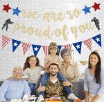 FHGG Military Going Away Party Decorations for Gold Glitter We are So Proud of You Banner American Flag Patriotic Soldier for 4th of July Veterans Day Memorial Day Themed Welcome Home
