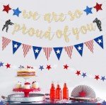 FHGG Military Going Away Party Decorations for Gold Glitter We are So Proud of You Banner American Flag Patriotic Soldier for 4th of July Veterans Day Memorial Day Themed Welcome Home