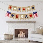 USA Banner Burlap 4th of July Decorations Rustic Patriotic Banner Red White Blue Stars Bunting Garland for President Day 4th of July Party Supplies 4th of July Patriotic Outdoor Indoor hanging Decor