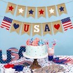 USA Banner Burlap 4th of July Decorations Rustic Patriotic Banner Red White Blue Stars Bunting Garland for President Day 4th of July Party Supplies 4th of July Patriotic Outdoor Indoor hanging Decor