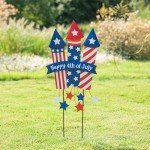 Glitzhome 30" H Patriotic Firecracker Yard Stake or Wall Décor,Happy 4th of July American Rocket Garden Sign for Independence Day Outdoor Lawn Patio Decor