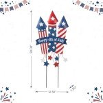 Glitzhome 30" H Patriotic Firecracker Yard Stake or Wall Décor,Happy 4th of July American Rocket Garden Sign for Independence Day Outdoor Lawn Patio Decor