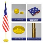 WJTQTBT Indoor Flag Pole Kit with Weighted & Thickened Base 6-8FT,Aluminum Commercial Indoor Flagpole for Office School City Hall,Heavy Duty Indoor Telescoping Flag Pole,Golden 1 Pack