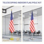 WJTQTBT Indoor Flag Pole Kit with Weighted & Thickened Base 6-8FT,Aluminum Commercial Indoor Flagpole for Office School City Hall,Heavy Duty Indoor Telescoping Flag Pole,Golden 1 Pack