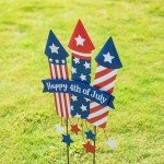 Glitzhome 30" H Patriotic Firecracker Yard Stake or Wall Décor,Happy 4th of July American Rocket Garden Sign for Independence Day Outdoor Lawn Patio Decor
