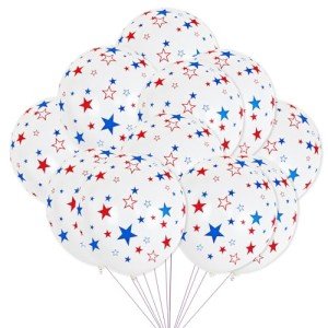 12 Inch Printed Star White Balloons, 50 Pcs Printed Blue Red Star Latex Balloon for 4th of July Decorations Happy Birthday Festival Anniversary Independence Day Decoration Baby Shower Party Supplies