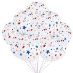12 Inch Printed Star White Balloons, 50 Pcs Printed Blue Red Star Latex Balloon for 4th of July Decorations Happy Birthday Festival Anniversary Independence Day Decoration Baby Shower Party Supplies