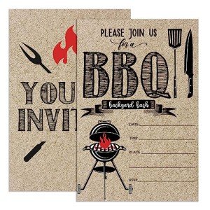UDNADKEX BBQ Party Invitations with Envelopes, Summer Barbecue Cookout Party Invite Cards, Backyard BBQ Invites for Housewarming Birthday Party, 4"x6" Set of 20