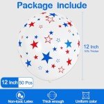 12 Inch Printed Star White Balloons, 50 Pcs Printed Blue Red Star Latex Balloon for 4th of July Decorations Happy Birthday Festival Anniversary Independence Day Decoration Baby Shower Party Supplies