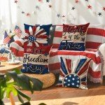 AVOIN colorlife Let Freedom Ring Stars Fireworks Red White Flower Throw Pillow Covers, 18 x 18 Inch 4th of July Patriotic Independence Memorial Day USA Flag Cushion Case for Sofa Couch Set of 4