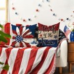 AVOIN colorlife Let Freedom Ring Stars Fireworks Red White Flower Throw Pillow Covers, 18 x 18 Inch 4th of July Patriotic Independence Memorial Day USA Flag Cushion Case for Sofa Couch Set of 4