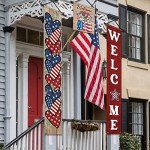 Tradder 3 Pcs Welcome 4th of July Banner Decorations Hanging American Flag Banners Red White Blue Patriotic Porch Sign Stars Stripes Independence Day Hanging Banner for Memorial Day Labor Party Decor