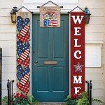Tradder 3 Pcs Welcome 4th of July Banner Decorations Hanging American Flag Banners Red White Blue Patriotic Porch Sign Stars Stripes Independence Day Hanging Banner for Memorial Day Labor Party Decor