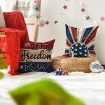 AVOIN colorlife Let Freedom Ring Stars Fireworks Red White Flower Throw Pillow Covers, 18 x 18 Inch 4th of July Patriotic Independence Memorial Day USA Flag Cushion Case for Sofa Couch Set of 4