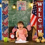 Tradder 3 Pcs Welcome 4th of July Banner Decorations Hanging American Flag Banners Red White Blue Patriotic Porch Sign Stars Stripes Independence Day Hanging Banner for Memorial Day Labor Party Decor