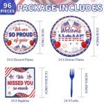 Grencian 96Pcs Military Welcome Home Decorations Veterans Day Plates Patriotic Paper Plates Disposable 350GSM Deployment Returning Party Tableware Set for Patriotic Army Homecoming Party, Serves 24