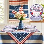 Grencian 96Pcs Military Welcome Home Decorations Veterans Day Plates Patriotic Paper Plates Disposable 350GSM Deployment Returning Party Tableware Set for Patriotic Army Homecoming Party, Serves 24