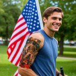 16 Sheets Independence Day Temporary Tattoos, USA Flag Patriotic Waterproof Fake Tattoos, Red White and Blue Party Supplies Tattoo Kits for 4th of July Memorial Day, Veterans Day, Summer Festivals