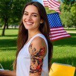 16 Sheets Independence Day Temporary Tattoos, USA Flag Patriotic Waterproof Fake Tattoos, Red White and Blue Party Supplies Tattoo Kits for 4th of July Memorial Day, Veterans Day, Summer Festivals